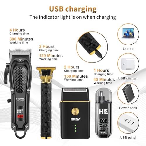 HIENA PRO 4-in-1 Cordless Hair Clipper Grooming Kit Black B for Men