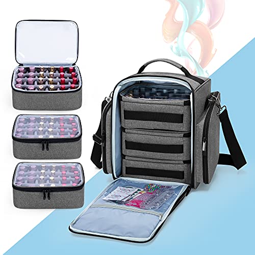 Gray Nail Polish Organizer Holds 72 Bottles Travel Case with Removable Compartments