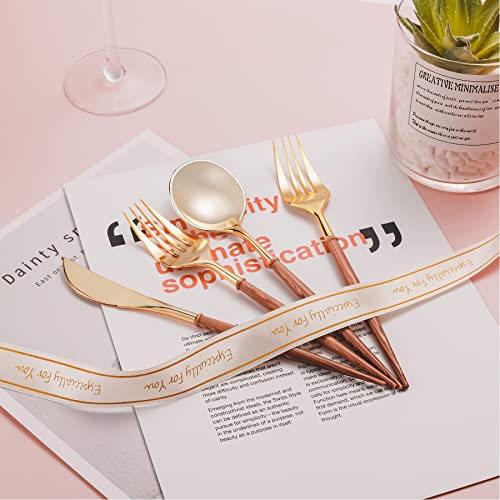 Gold Plastic Cutlery Set with Wooden Grain Handles - 240pcs - Elegant Disposable Utensils