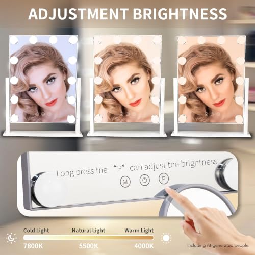 Makeup Vanity Mirror with Lights 10X Magnification - White, 12 Bulbs, 17.12"x13.77" - Variation: White 12 Bulbs