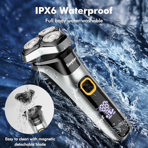 Electric Razor for Men, Rechargeable Electric Shaver with Pop-up Trimmer for Sideburns Trimmer, Wet Dry Cordless Electric Shaver, Travel Lock, IPX6 Waterproof