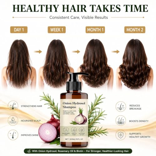 Onion Hair Growth Shampoo with Rosemary & Biotin - Thickening & Strengthening Formula for All Hair Types - 10 fl oz