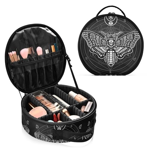 Gothic Skull Makeup Bag for Women Travel Organizer with Adjustable Dividers - Black & Pink Variation 230