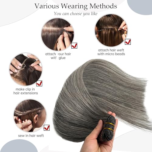 Salt and Pepper Hair Wefts Sew-in Hair Extensions - Grey White Highlights - 12 Inch, 80G - Variation of THIS listing