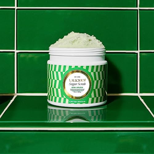 LaLicious Kiwi Krush Sugar Scrub - Cane Sugar Body Scrub - Exfoliating & Moisturizing Body Care with Coconut Oil and Kiwi Seed Oil for Soft, Smooth, Protected Skin - No Parabens (16oz)
