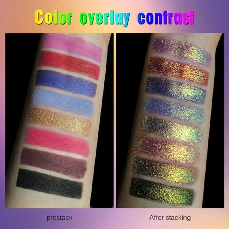 Duochrome Glitter Multichrome Metallic Eyeshadow - High Impact Multi-colors Shift Eye Looks in Pink Gold, Purple, and Green - Intense Color Shifting, High Pigmented, Longer-Lasting Without Creasing¡¦