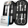 Manicure Set Nappa Black - 7-Piece German Made Nail Clippers & Tools with Leather Case