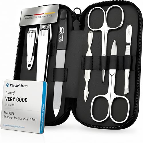 Manicure Set Nappa Black - 7-Piece German Made Nail Clippers & Tools with Leather Case