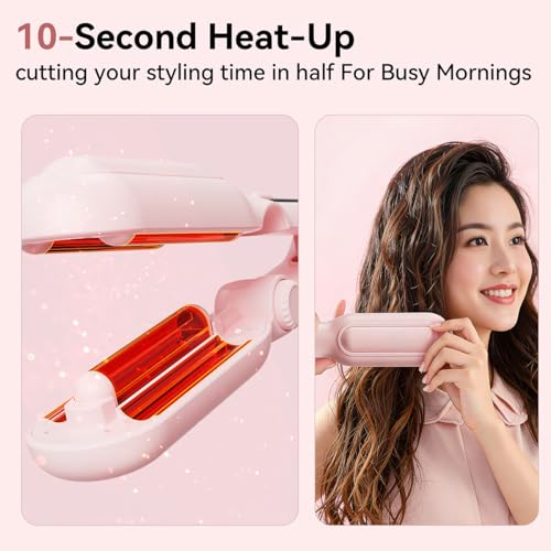 Pink Adjustable Curling Iron 1.25 Inch Waver for Beach Waves & Tight Curls
