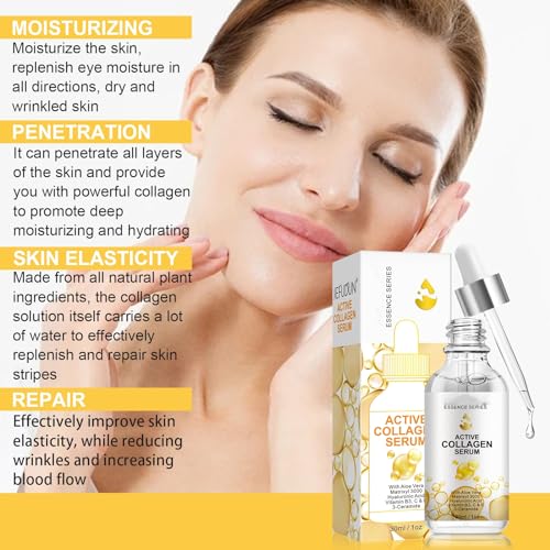 Active Collagen Serum - Natural & Organic Anti-Aging Collagen Serum for Face Improves Elasticity, Evens Skin Tone, Lifts, Firms & Smooths Skin - Collagen Facial Serum for All Skin - 1 oz