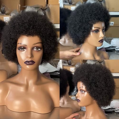 Short Kinky Curly Afro Wig Human Hair - Glueless, Natural Look, 150% Density
