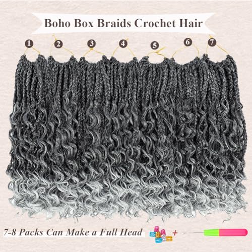14 Inch Goddess Box Braids Crochet Hair for Black Women - Pack of 7, Gray