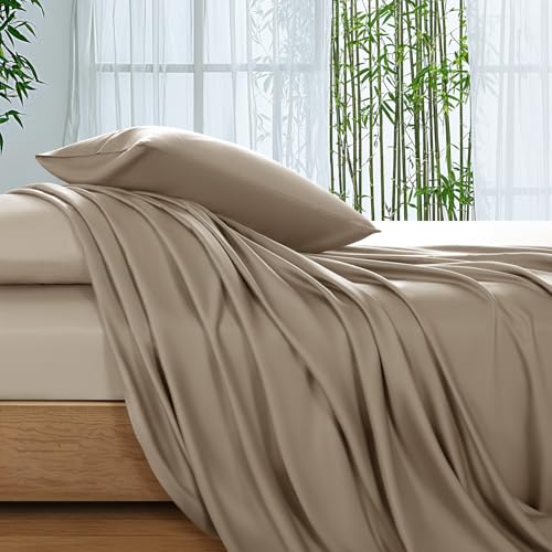 King Size Bamboo Viscose Bed Sheets Set - Simply Taupe, 4 Pieces