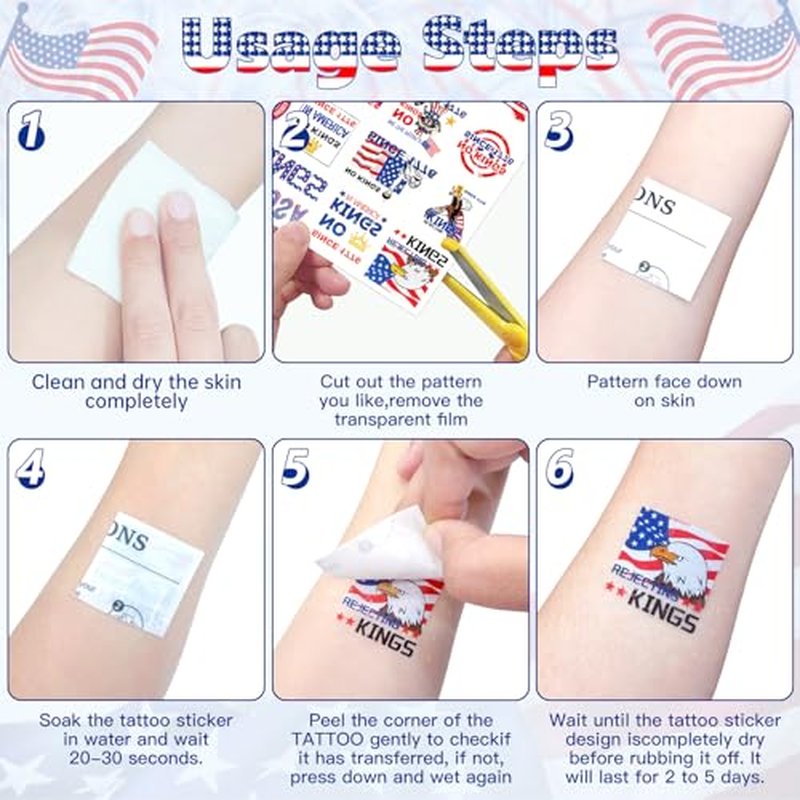 92+ Styles No King Temporary Tattoos,4 Sheets No Kings In America Funny Not My President Against Fake Tattoos Sticker
