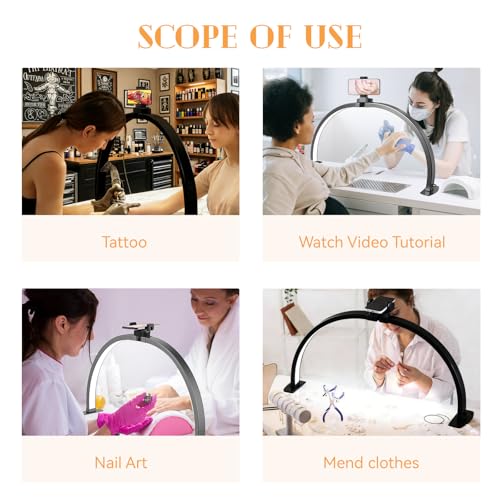 Large Foldable Half Moon LED Light for Nail Desk with Phone Stand & Wire Controller