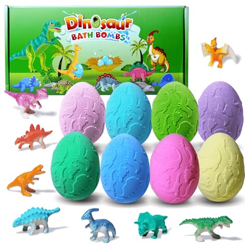 Kids Bath Bombs with Surprise Inside, XXL Large Dinosaur Bath Bombs 8pcs Bath Bomb Set with Toys Inside, Dino Toy Gifts for Kids Age 3 4 5 6 7 8 9 10 11 12