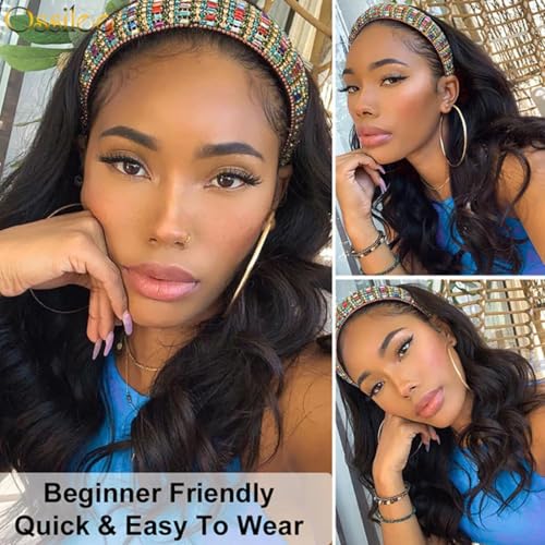 Justres Black 12 Inch Body Wave Headband Wig Human Hair Glueless Brazilian Virgin