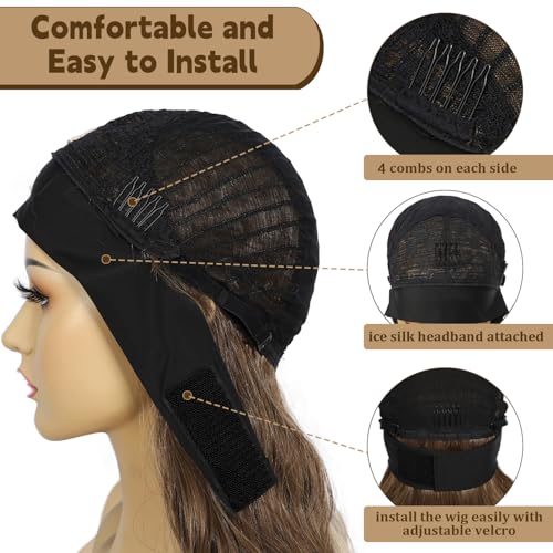 Brown Highlight Wavy Headband Wig 26 Inch Glueless for Women - Natural Look
