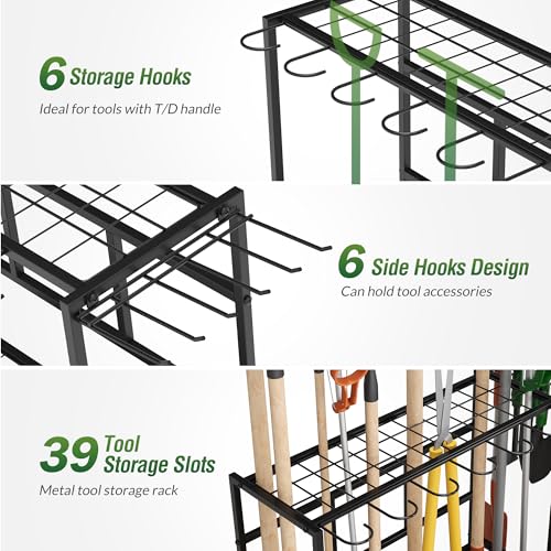 Garden Tool Organizer Rack with 39 Slots & Accessories – No Wheels