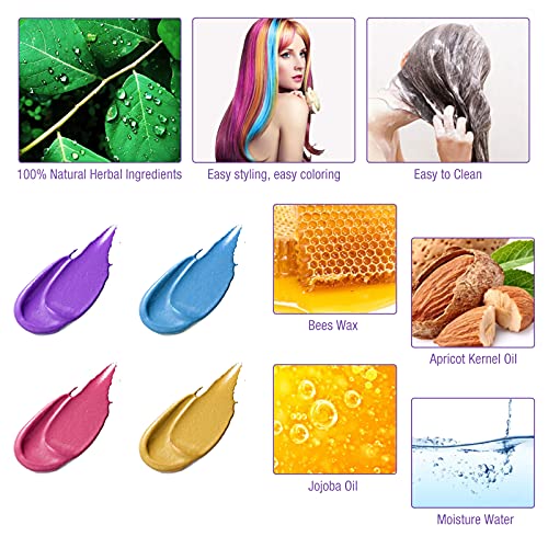 Kids Washable Temporary Hair Color Wax - 4 Colors, Halloween & Party Safe