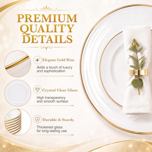 8-Pack 13 Inch Clear Glass Charger Plates with Gold Edge for Weddings & Dining