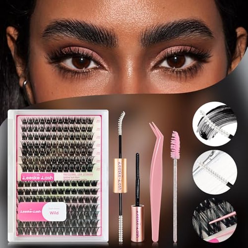 Lash Clusters Kit Eyelash Extensions Natural Fluffy Lashes Waterproof Wispy Individual Fake D Curl with Bond and Seal Tweezers(Natural Z1)