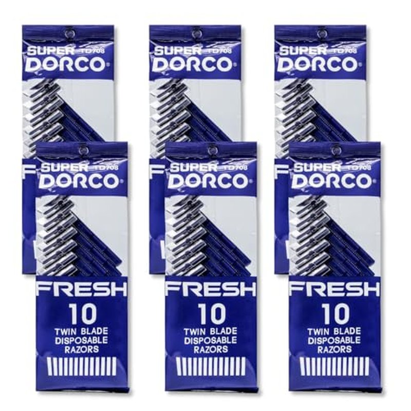 Dorco Fresh Twin Blade Disposable Razors for Men (60 Counts) ? Smooth & Comfortable Shave for Men and Women, Non-Slip Handle, Ideal for Sensitive Skin & Travel