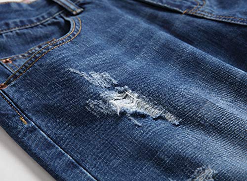 Men's Ripped Slim Fit Denim Shorts - Distressed Hole Design, Indigo Blue 36