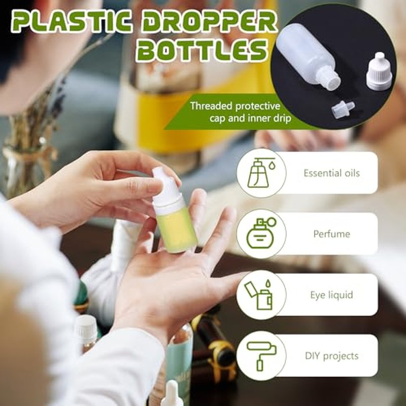 50 Pcs Plastic Dropper Bottles Squeezable Eye Liquid Dropper with Caps and Plug for Oil Eye Liquid Storage (20 ml)