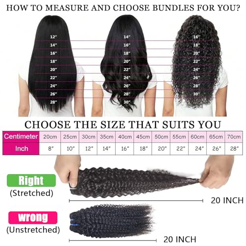 Kinky Curly Human Hair Extensions 14 16 18 20 Inch - Unprocessed Brazilian Virgin Hair Bundles for Black Women - Natural Black Color