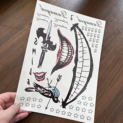 6 Sheets PADOUN Halloween Temporary Tattoo Stickers, Fake Tattoo Stickers for Men Women Full Body Bundle for Costume Cosplay Party Accessory, Large Size 8.2 x 11.6 inches