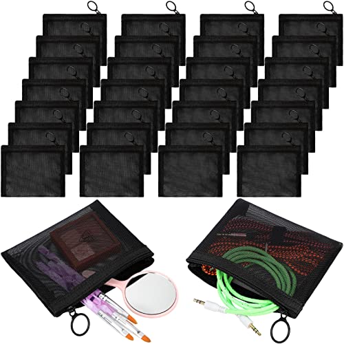 Mini Mesh Zipper Pouch 5x4 Inches - Black Nylon Bag Bulk 30 Pieces