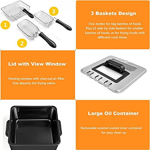 SIMOE 5.3QT Deep Fryer with Basket - 5L Silver, Adjustable Temperature