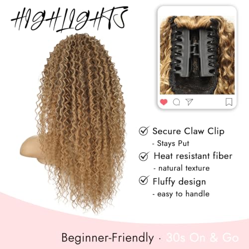 Isaic 20 Inch Ombre Honey Blonde Curly Ponytail Extension Clip-In Hairpiece