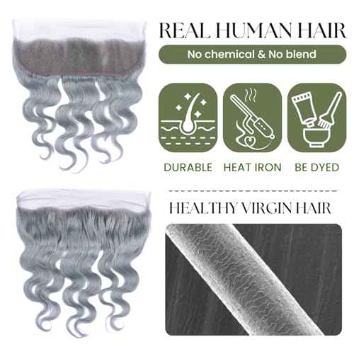 Grey 16 Inch 13x4 Frontal Closure Human Hair Body Wave 180% Density - Variation of THIS listing