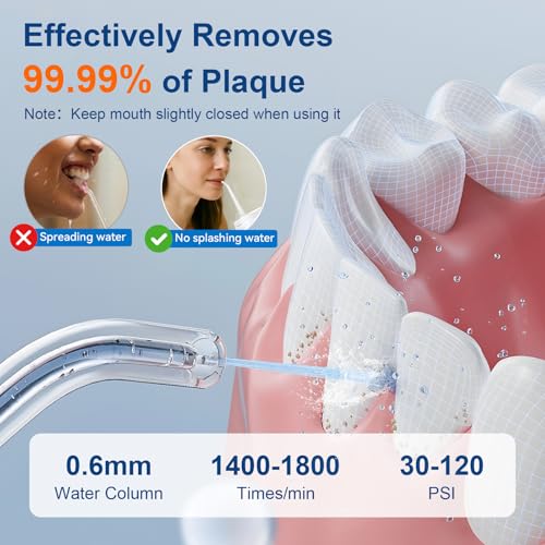 Portable Water Flosser for Teeth - Black, 4 Modes & 4 Intensity Levels, Travel Case, Removable Tank, IPX7 Waterproof, Cordless Dental Irrigator
