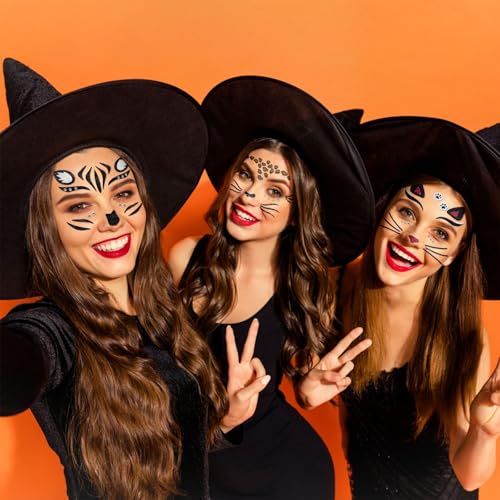 Halloween Face Tattoos Stickers - Leopard, Cat, Elk, Zebras Temporary Tattoo Sticker Halloween Face Gem Self-Adhesive Sticker for Festival Holiday Party Cosplay Decoration 4 Pcs