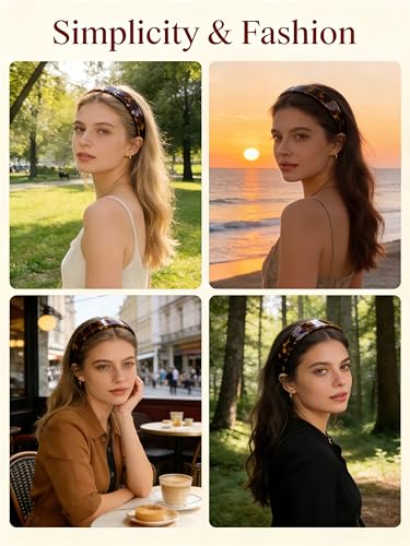 Tortoise Shell Wide Headband for Women, Non-Slip Acetate Hair Band with Teeth - Classic Tortoise Style (Tortoise)