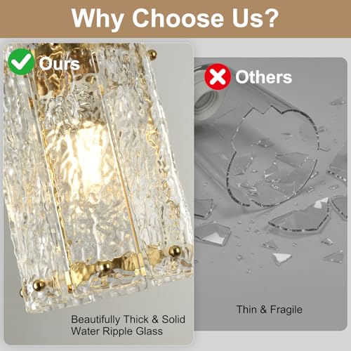 Gold Pendant Lights for Kitchen Island Water Ripple Glass Modern Chandelier 2 Pack