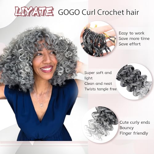 Pre-Looped Curly Crochet Hair 10 Inch for Black Women - 7 Packs, 1B Grey