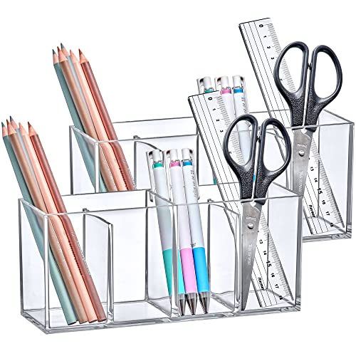 Acrylic Makeup Organizer 2-Pack with 4 Compartments, Vanity Storage for Brushes and Eyebrow Pencils