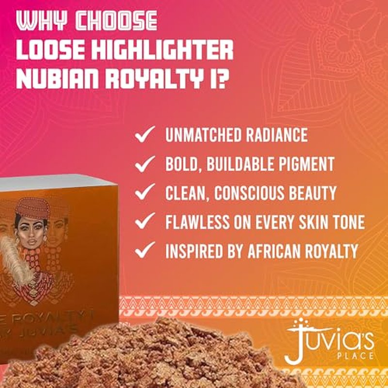 Juvia's Place Loose Highlighter Nubian Royalty 1 - Illuminating Loose Powder Highlighter Makeup, Shimmer Powder that gives Radiant Glow - Suitable for all Skin Tone