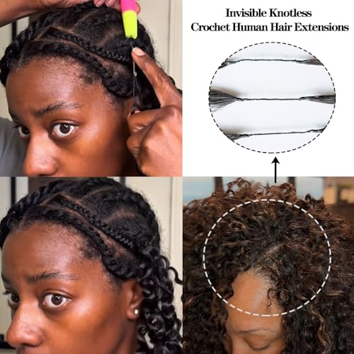 Youleas 14 Inch Pre-Separated Human Hair Curly Crochet Extensions 50g Reusable Knotless Braiding Hair