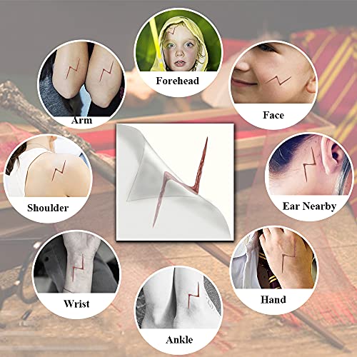 Wizard Lightning Bolt Scar Temporary Tattoos for Halloween,Magic Cosplay Birthday Party Supplies Decorations, 24 PCS