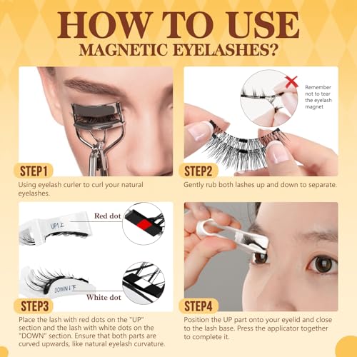 QUEWEL Magnetic Eyelashes 1 Pair Reusable Magnetic Eyelashes Natural Look with Applicator No Glue Needed Lash Clusters Kit Easy to Wear and Remove(XYT-A01)