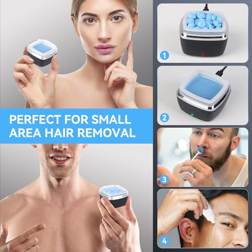 Nose Wax Kit - Portable Ear Nose Hair Waxing Kit for Men and Women with 100g £×ax, 10 Applicators, 40 Nose Hair Sticks, 10 Mustache & 10 Ear Protectors, Wax Warmer Kit for Hair Removal