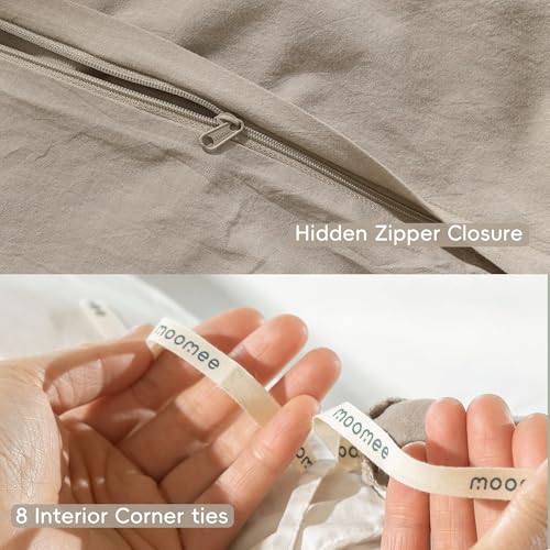 MooMee King Duvet Cover Set - Heathered Tannish Linen Grey | Washed Cotton Bedding