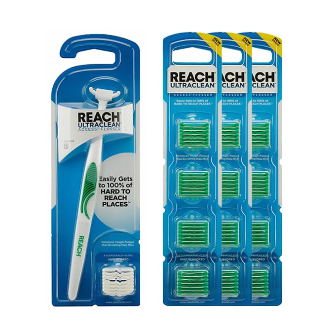 Reach Ultraclean Access Flosser Bundle - Mint, 1 Flosser + 3 Refill Heads