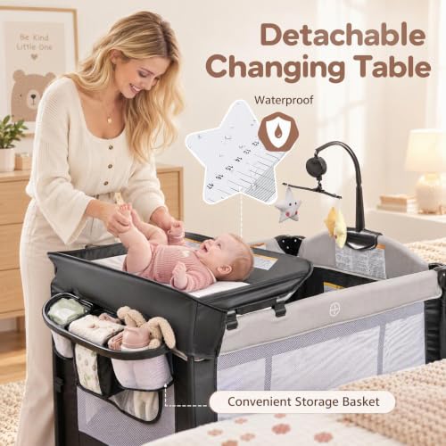 INFANS 5 in 1 Portable Baby Playard & Bedside Crib - Gray