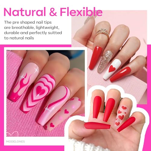 modelones Gel Nail Kit, Fake Nails Long Coffin, 9-in-One Glue Prep Dehydrator & Portable Mini U V Light Acrylic Clipper, 500Pcs Coffin Tips for Extension Kit DIY Salon Home Gifts for Women (Pack of 2)